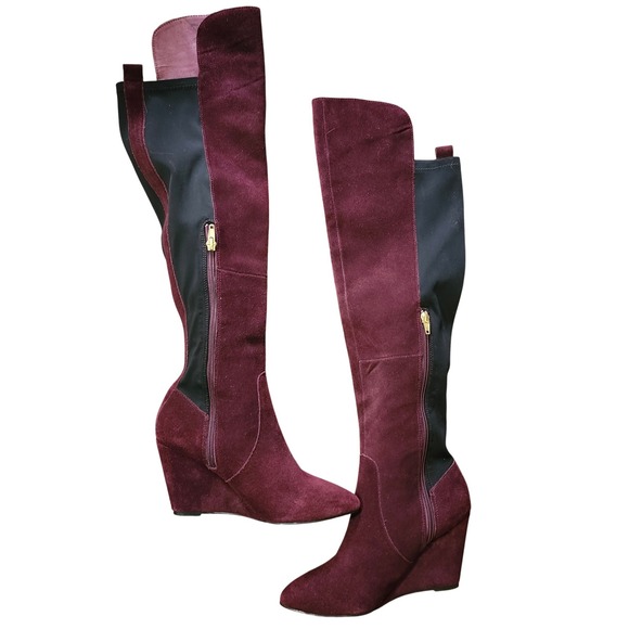 Charles David Edie Over the Knee Suede Boots Merlot Suede Wedge Size 7M - Picture 2 of 12
